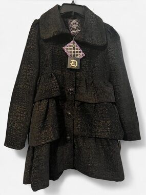 Dollhouse Jacket Medium Black Tiered Pockets Dressy Collar Peacoat